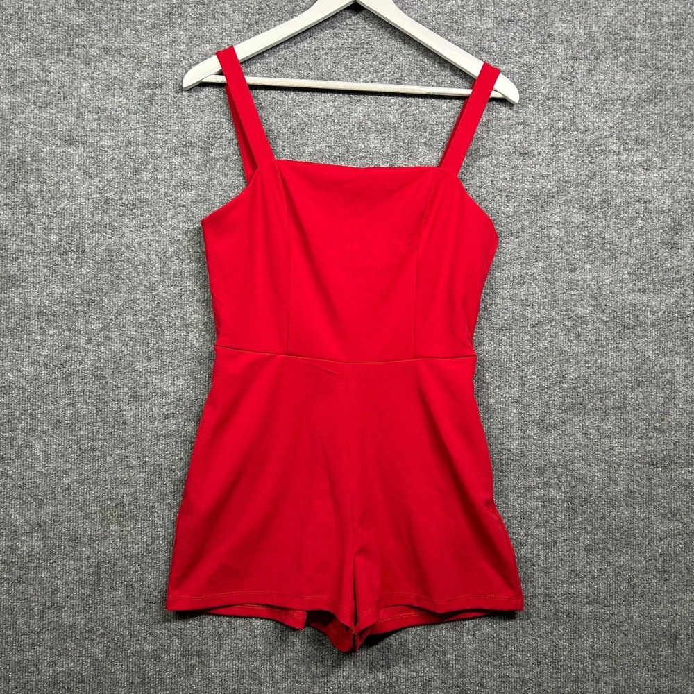 Crystal Sky Romper Women's Red Sleeveless Square Neck Zip Back Cocktail - Medium